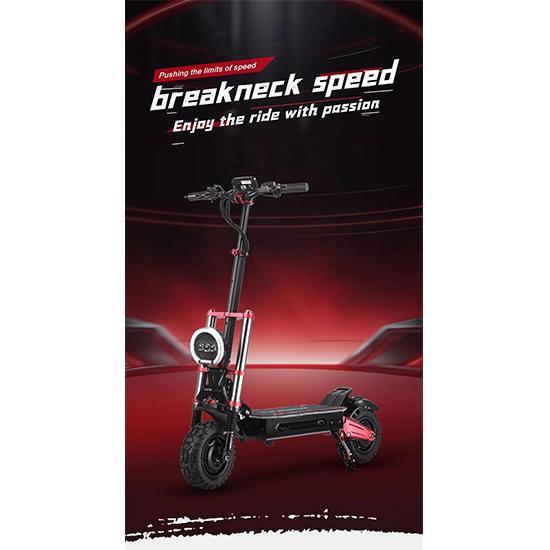 Электросамокат Boyueda S5, оснащенный двигателем мощностью 6000 Вт и аккумулятором 60 В 38 Ач, может проехать до 120 км и развивает максимальную скорость 85 км/ч.