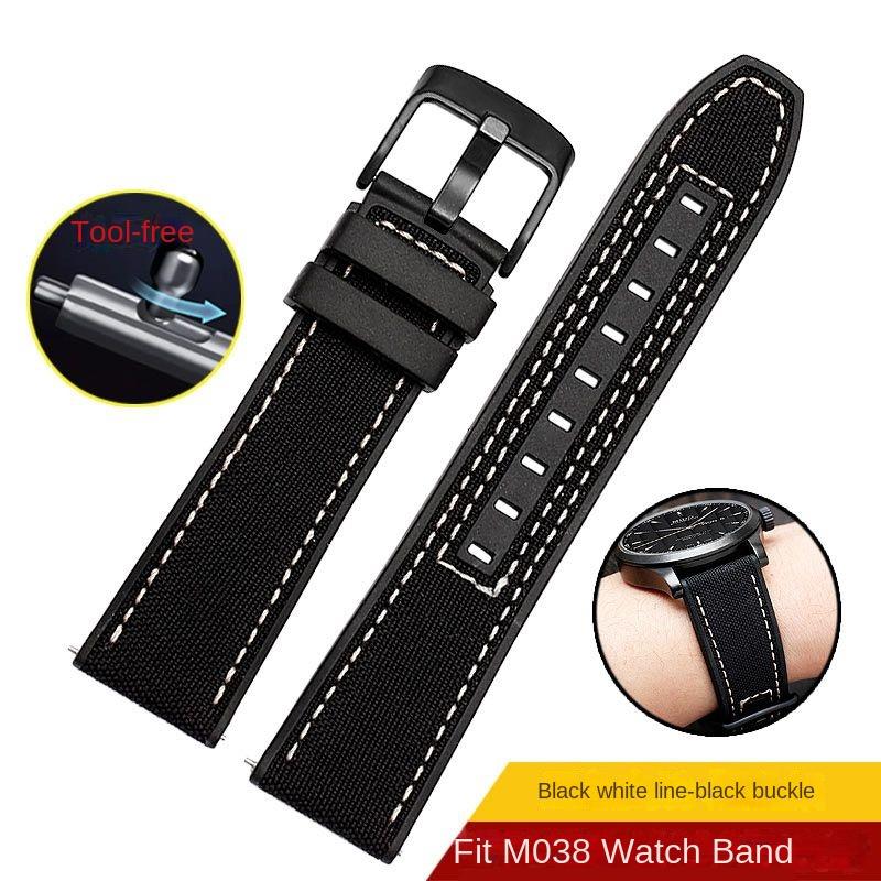 Новый Дизайн Гибридный FKM Ремешок для Часов Mido Helmsman M005 M038.431 M038431a Быстросъемный Холщовый Нейлоновый Ремешок Браслет 22мм