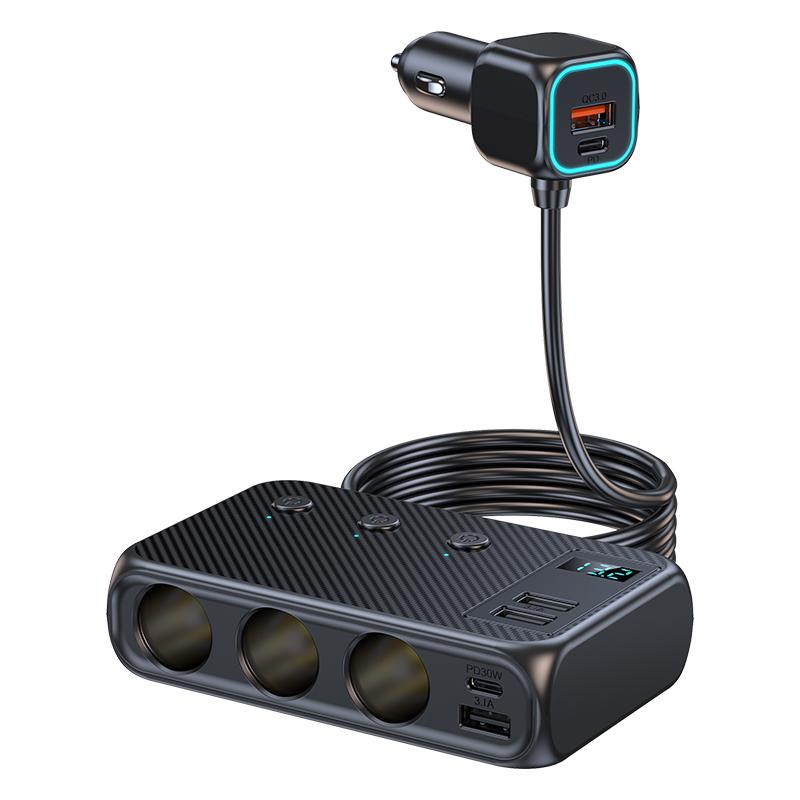 3 Socket Auto Socket Lighter Splitter 9 In 1 Car Charger Adapter with PD+QC3.0 Quick Charge,171W 12V/24V Independent Switches DC for All Car