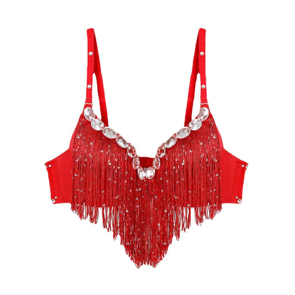 Женская одежда для танца живота для взрослых, Клубная одежда, бюстгальтер пуш-ап, латинский бюстгальтер с блестками, кисточками и стразами, топы, горячая вечеринка, клубный костюм для выступлений