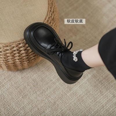 Маленькие кожаные туфли женские осенние новые на толстой подошве на шнурках на мягкой подошве маффин ретро универсальные лоферы одинарные туфли