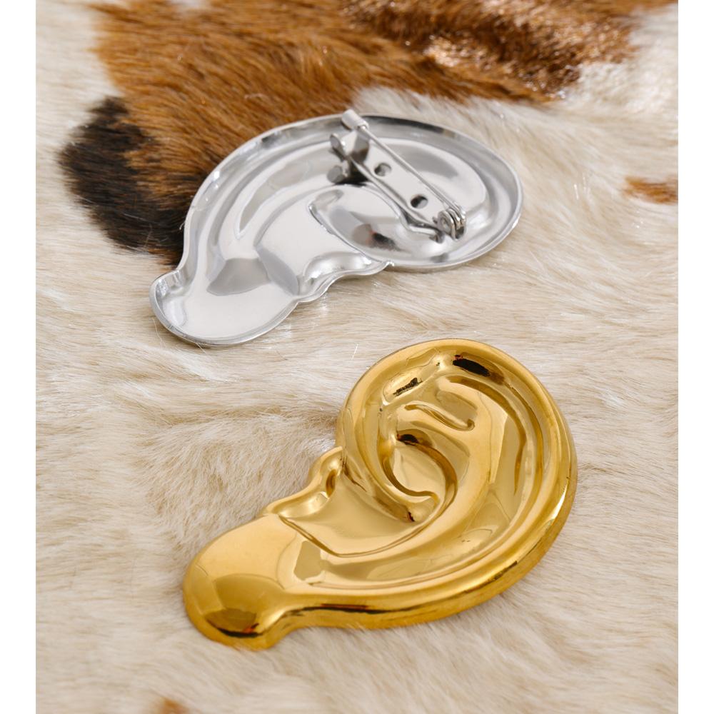 Yhpup Stainless Steel Ear Heart Love Punk Street Brooch Pin Waterproof Plated Clothes Hat Accessories Wholesale Cheap Accessory