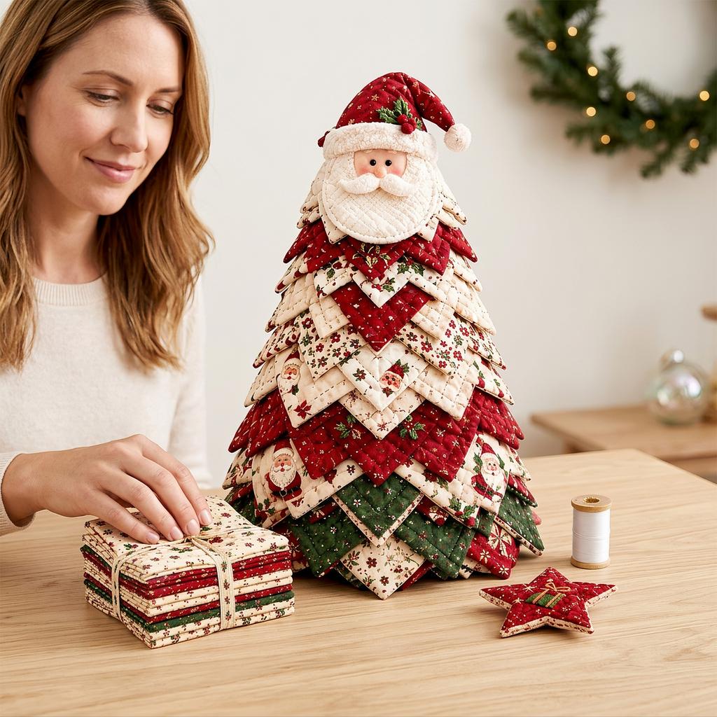 Christmas Tree Patchwork Quilt Set - Santa Claus, Fun and Unique Creative Handmade DIY Patchwork Holiday Party Decorations