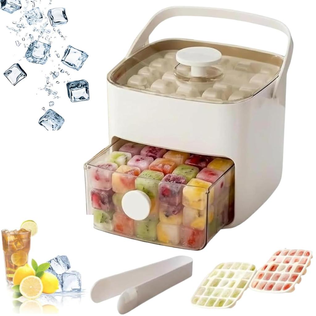 One touch cache desktop 48 compartment ice storage box with handle with ice basket ice clip White