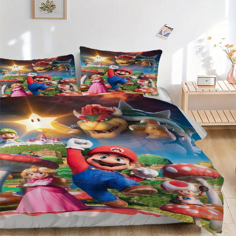 Super Mario Adventure Print 3Pcs Bedding Setduvet Cover With 2 Bedropillowcase Home Birthday Gift