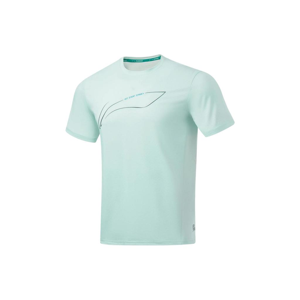 Мужские футболки Li Ning из коллекции для бега, светло-синие, с круглым вырезом, умеренного прямого кроя, ATST073-6