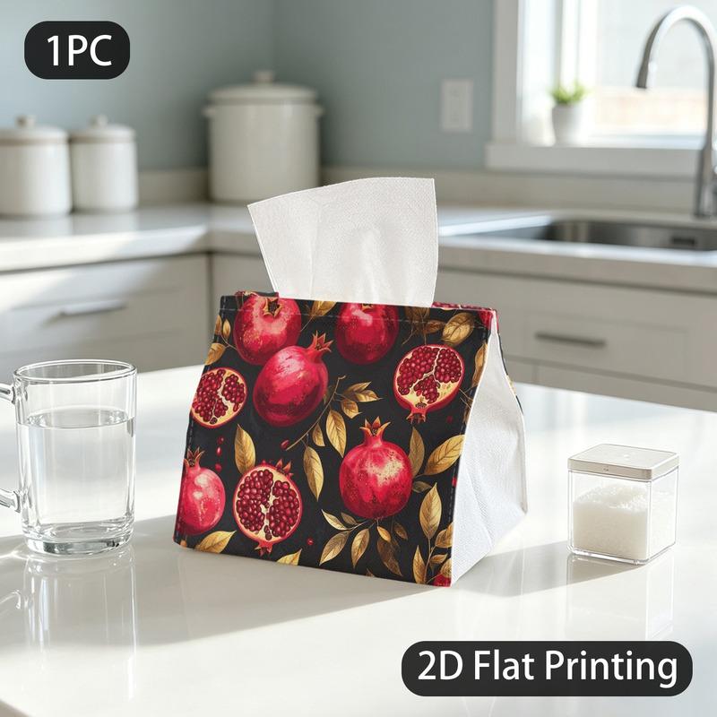 1pc Tissue Box, Ornamental Pomegranate Golden Leaf Rich Aesthetic Pattern, 2D Flat Printing, Polyester Fabric, Can Be Washed, Tissue Organizer, for Be