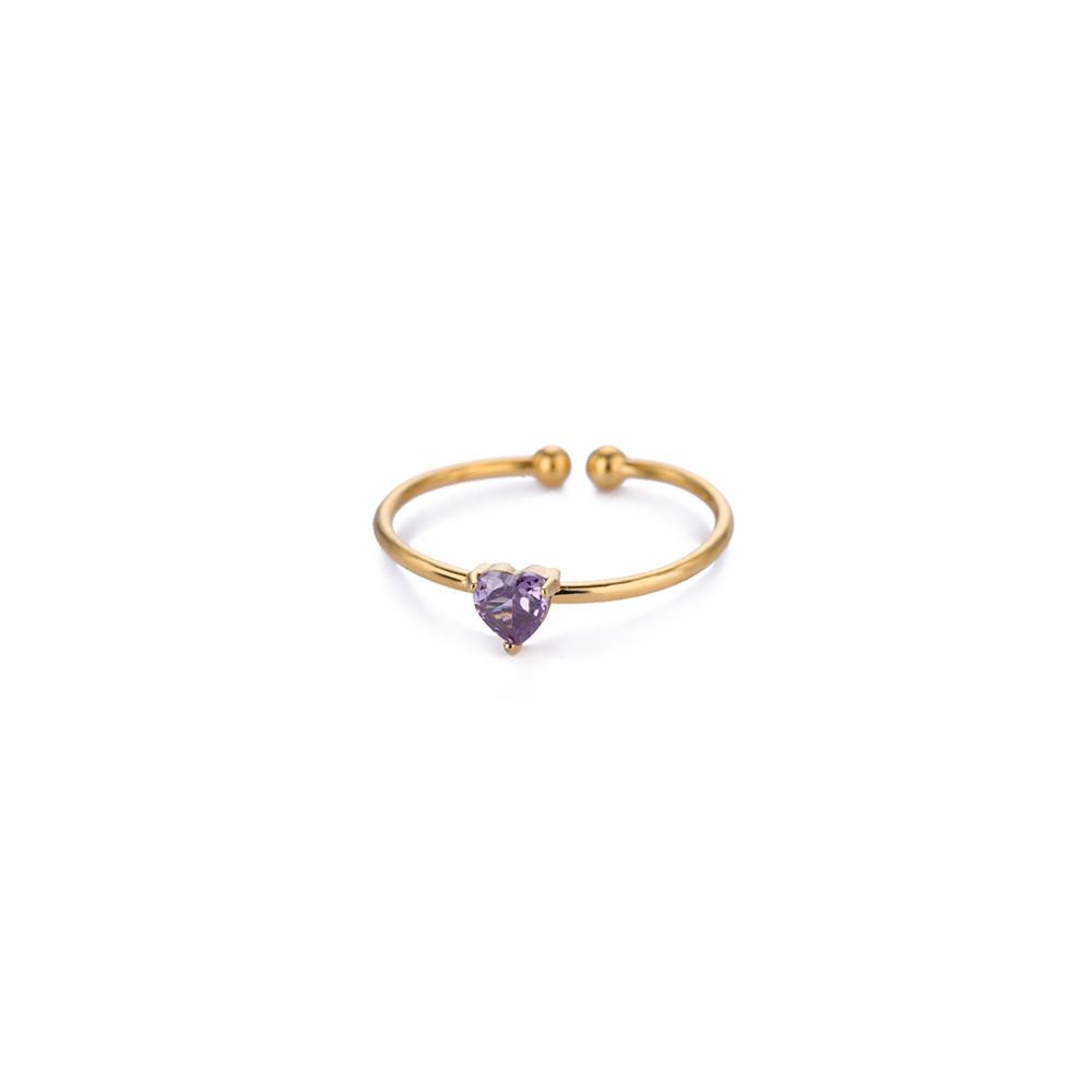 2025 Birth Colorful Cubic Zircon Heart Opening Rings For Women Fashion Dainty Stainless Steel Princess Ring Jewelry Wedding Gift