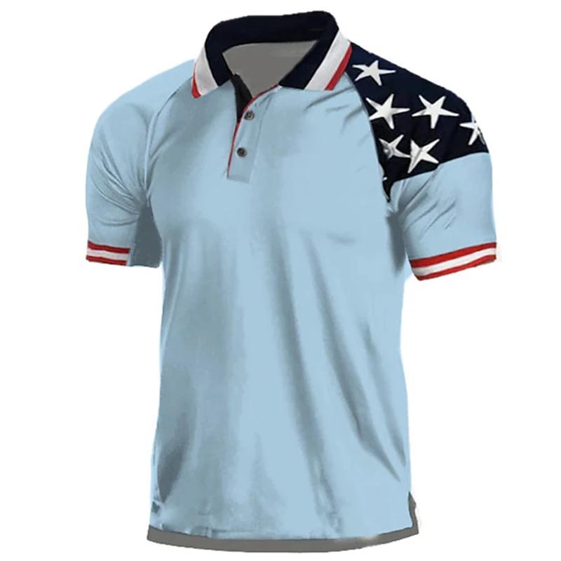 Patriotic American Flag Print Polo Shirt, Casual Short Sleeve Top
