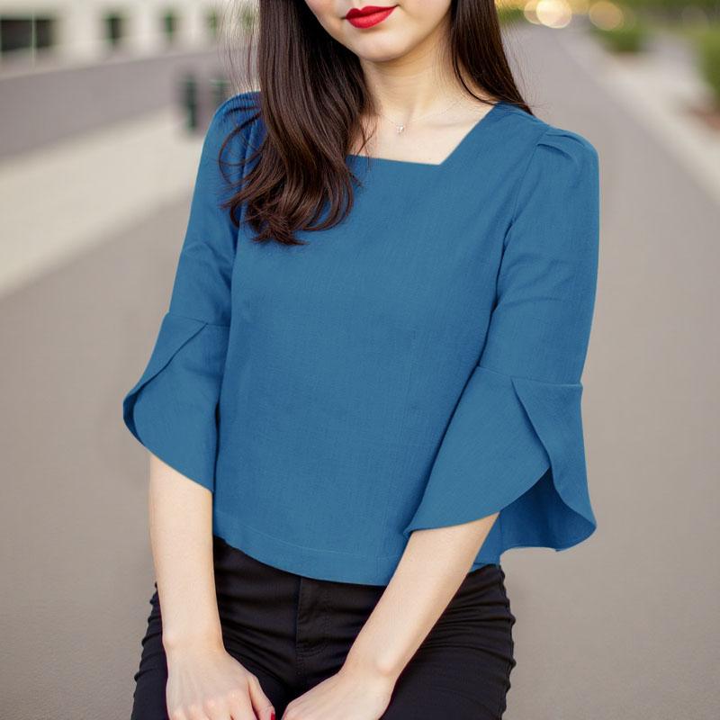 ZANZEA Женские летние блузки с квадратным вырезом и рукавами-фонариками 3/4