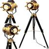 Spotlight Reading Lamp with Wooden Legs Metal Nautical Searchlight Floor Tripod Lamp for Office, Cinema, Dorm
