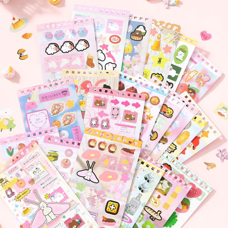 20 Sheets Cartoon PET Sticker Book Diy Diary Decoration School Supply INS Hand account Stickers Scrapbooking Kawaii Stationery