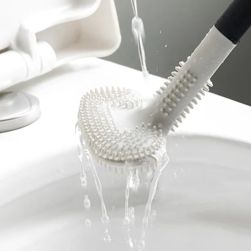 Silicone Toilet Brush Golf Brush Head Doublesided No Dead Corners Soft Bristles Cleaning Toilet Brush Curved Toilet Brushss Reusable Bathroom Tool
