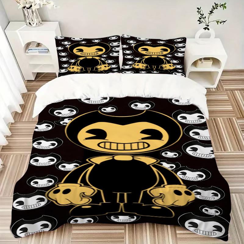 3Pcs Bendy Ink Machine Bedding Set Quilt Cover Pillowcase Home Christmas Xmas Halloween Gift 1 Duvet Cover 2 Pillowcase M929147