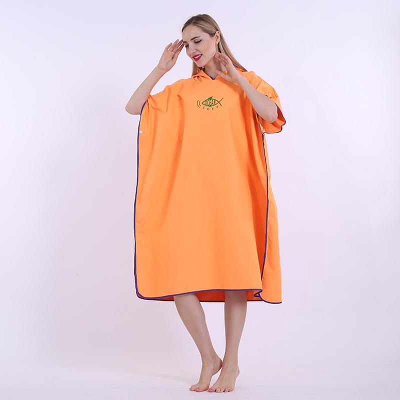 Hooded Microfiber Beach Poncho: Portable Wearable Towel Robe