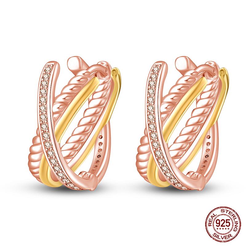 100% 925 Sterling Silver Rose Gold Heart Geometric Pave CZ Hoop Earrings for Women Wedding Engagement Birthday Jewelry Gift 2023