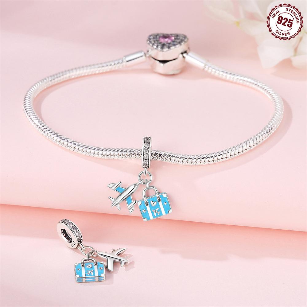 9 Sterling Silver Pendant Accessories Airplane Luggage Suitable For Bead Diy Bracelet Necklace Design