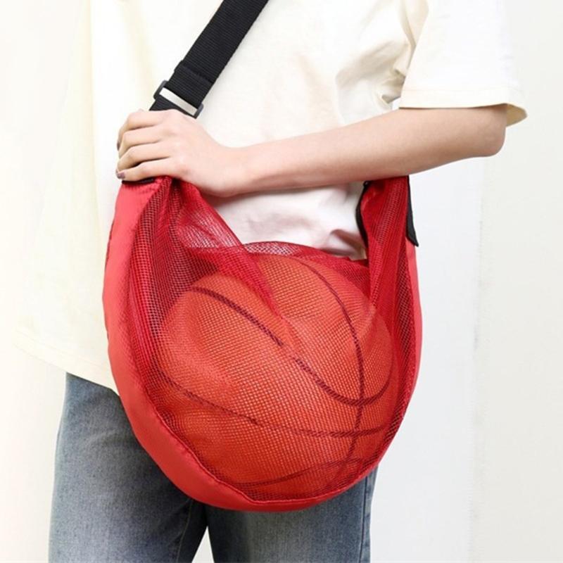 Sport Equipment Storage Net Bag for Carring Basketball Soccer Single Football Bag with Zippers Pocket Mesh Shoulder Bag