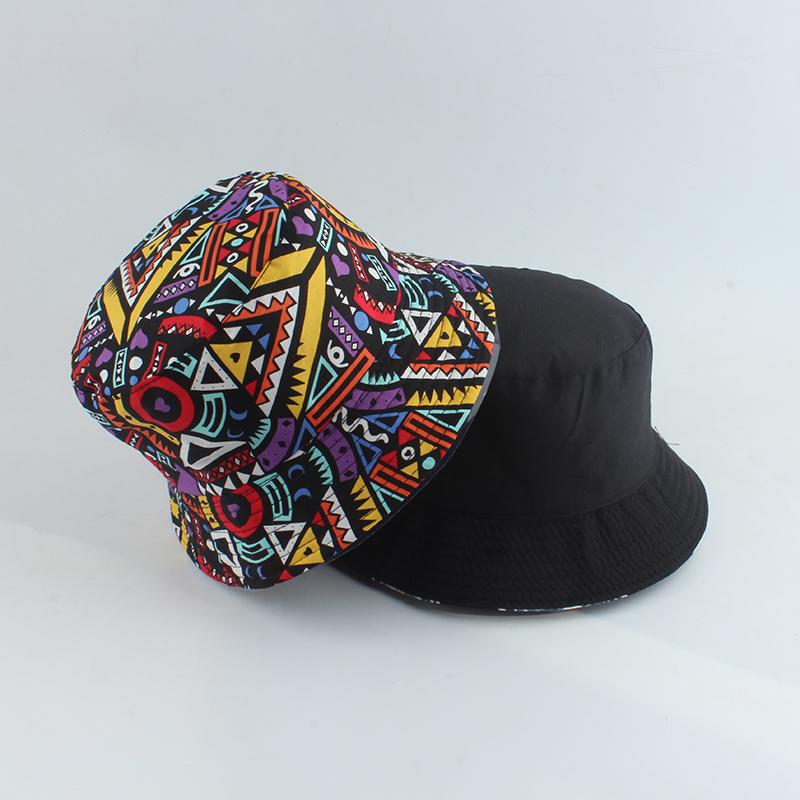 Men Women Fisherman Hat Vintage Print Bucket Hat Reversible Bob Chapeau Femme Retro Hip Hop Cap Gorros