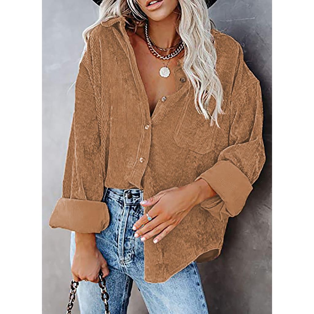 Женская повседневная вельветовая блузка в полоску женская рубашка куртка винтажный карман на пуговицах свободные модные блузки топы больших размеров