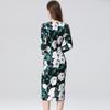Spring Summer Women Fashion Elegant Full Sleeve Flower Print Slim Bodycon Office Work Pencil Dresses