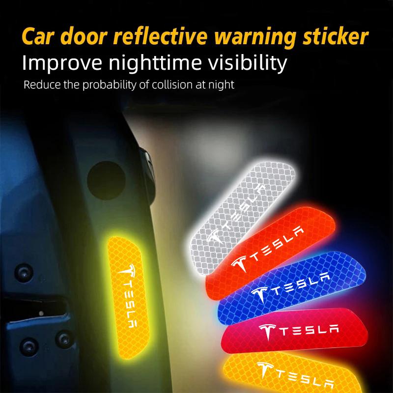 AEQTV1 4Pcs Reflective Mark Decal Car Door Safety Warning Sticker For Tesla Model 3 Y S X Cybertruck Juguete Roadster Coil Bonina