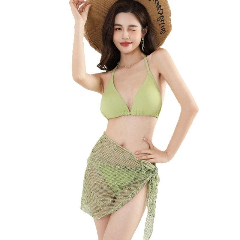 Explosive bikine bikini split four-piece long-sleeved high-end design halter lace-up swimsuit