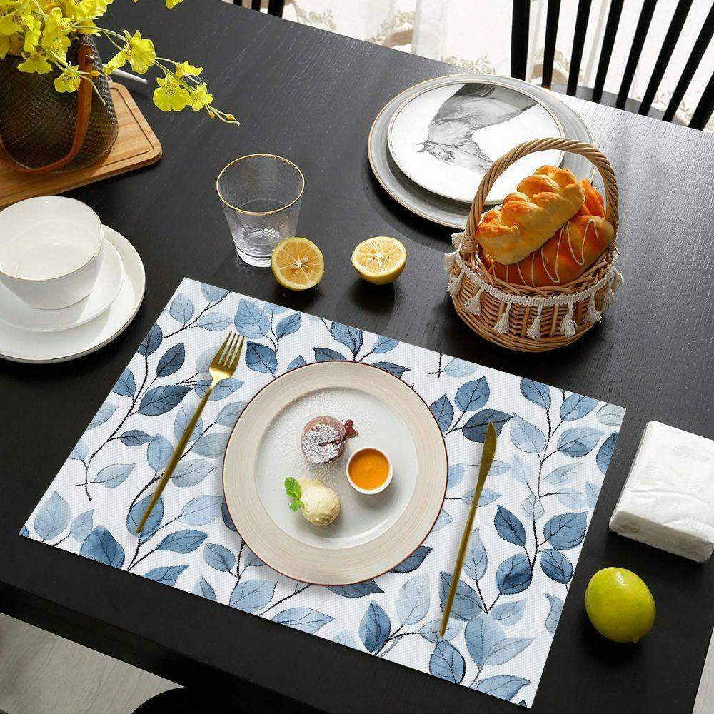 2/4pcs Eucalyptus Leaf Print Placemats 12x18 Inches, Suitable for Home and Restaurant Decoration, Coffee Table and Home Decoration, Daily Use,