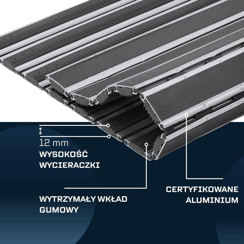 Polentex Aluminum Doormat Rubber Gray: 80X60, 12mm With Frame