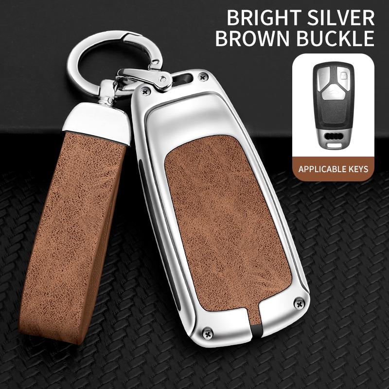 New Alloy Leather Car Key Case Cover Protection Shell for A4 B9 Q5 Q7 TT TTS 8S 2016 2017 Car Key Accessories