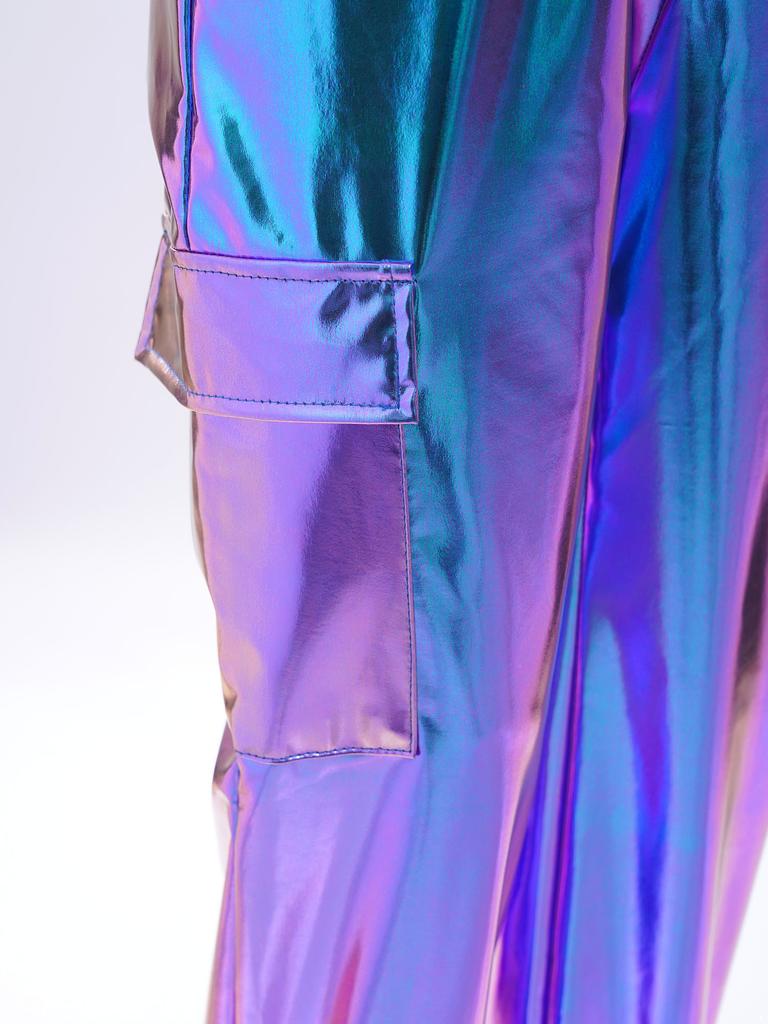 Детские блестящие танцевальные брюки унисекс с металлическим блеском и эластичной талией, с функциональными карманами, сценический наряд