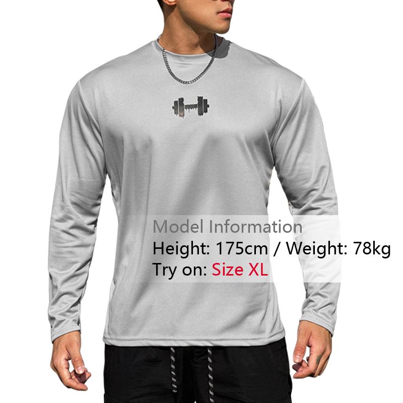 Мужская спортивная повседневная рубашка с длинным рукавом, быстросохнущие дышащие топы с круглым вырезом для бега