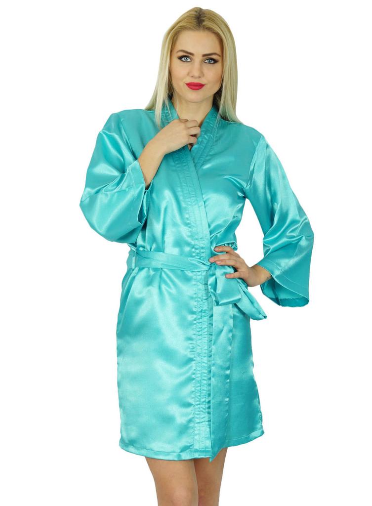 Bimba Women Short Satin Getting Ready Robe Bridesmaid Kimono Sleeve Coverup
