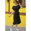Women's Black Elastic Waist Tied Dress Arm-18y001133