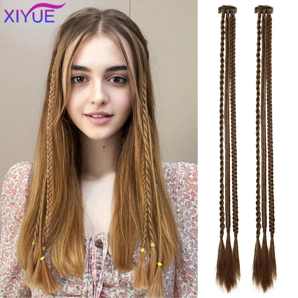 Заколка для передних косичек в прическе с 3 косами на каждой заколке, в общей сложности 22-дюймовые натуральные мягкие синтетические шиньоны для концерта
