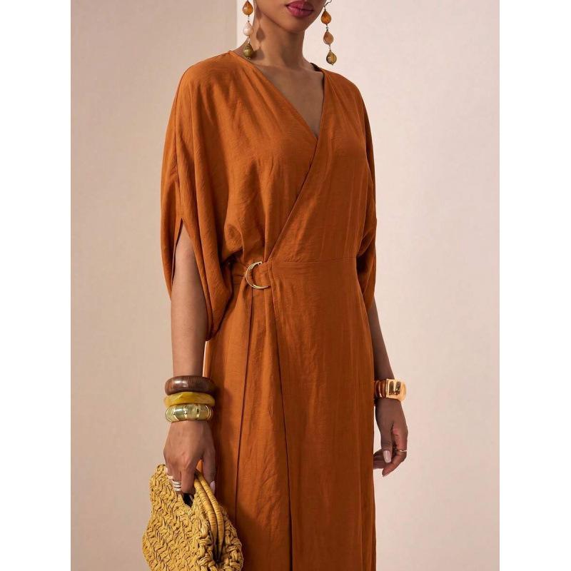 Europe, America 2026 summer new retro casual loose simple waist strap thin dress