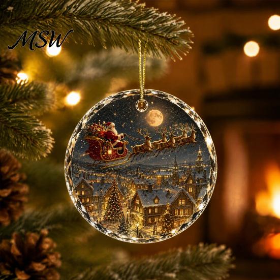 Christmas Landscape Ornament Scene Acrylic for Holiday Tree Decor, Decorative Home Decor Accessories Hanging Keepsake Party And Seasonal Decorations