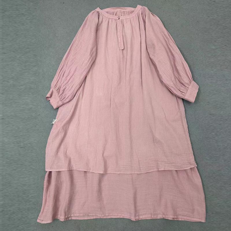 Johnature Хлопковое однотонное платье с полуоткрытым воротником и короткими рукавами, женские летние винтажные японские платья миди