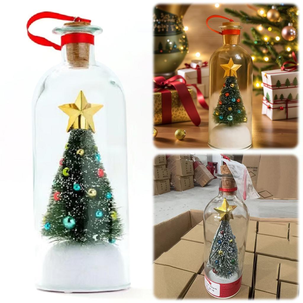 Recordable Christmas Tree Message in A Bottle W/ Playback Cork Christmas Tree Voice Message Bottle Ornament for Home Xmas Gift