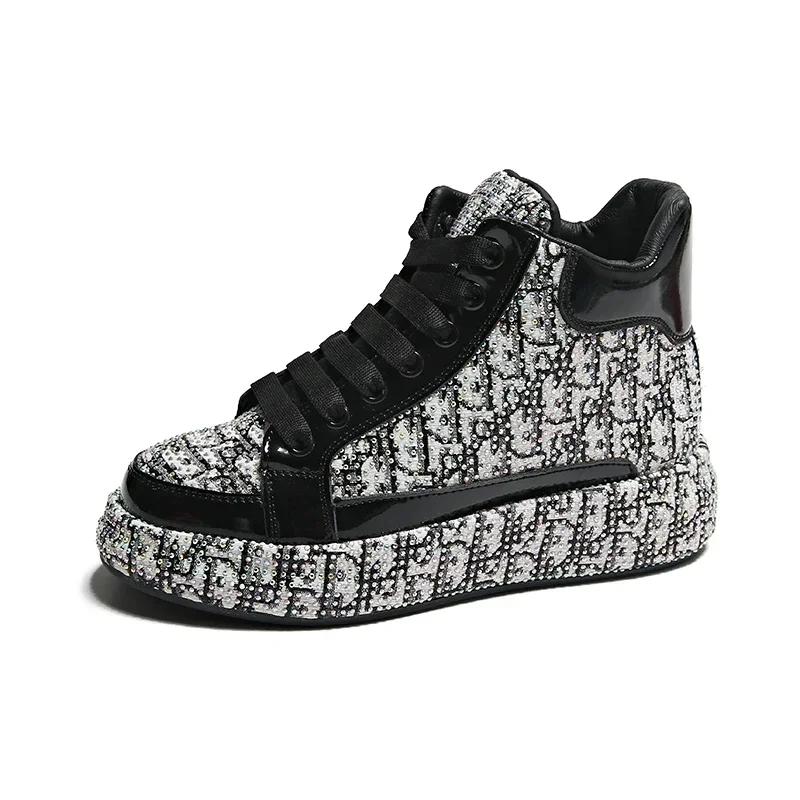 Модная женская обувь Модная женская обувь на шнуровке из вулканизированной стали Осенняя обувь с круглым носком и блестками Разноцветная повседневная женская обувь для офиса на платформе