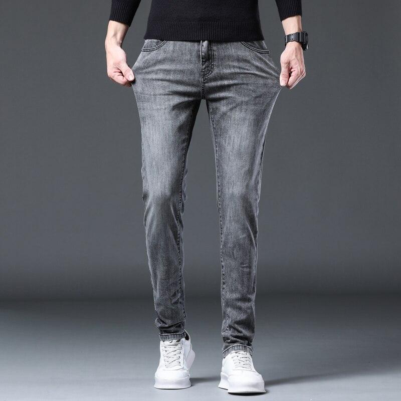 Брендовые мужские джинсы Slim Fit Узкие серые черные эластичные джинсовые брюки Повседневная дизайнерская мужская одежда Брюки Джинсы высокого качества для мужчин 