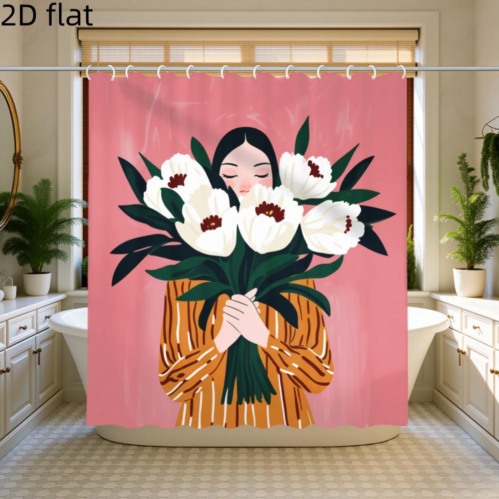 Retro Floral Woman Shower Curtain Waterproof Bathroom Decor Vintage Art Bohemian Shower Curtain Liner Wall Decoration