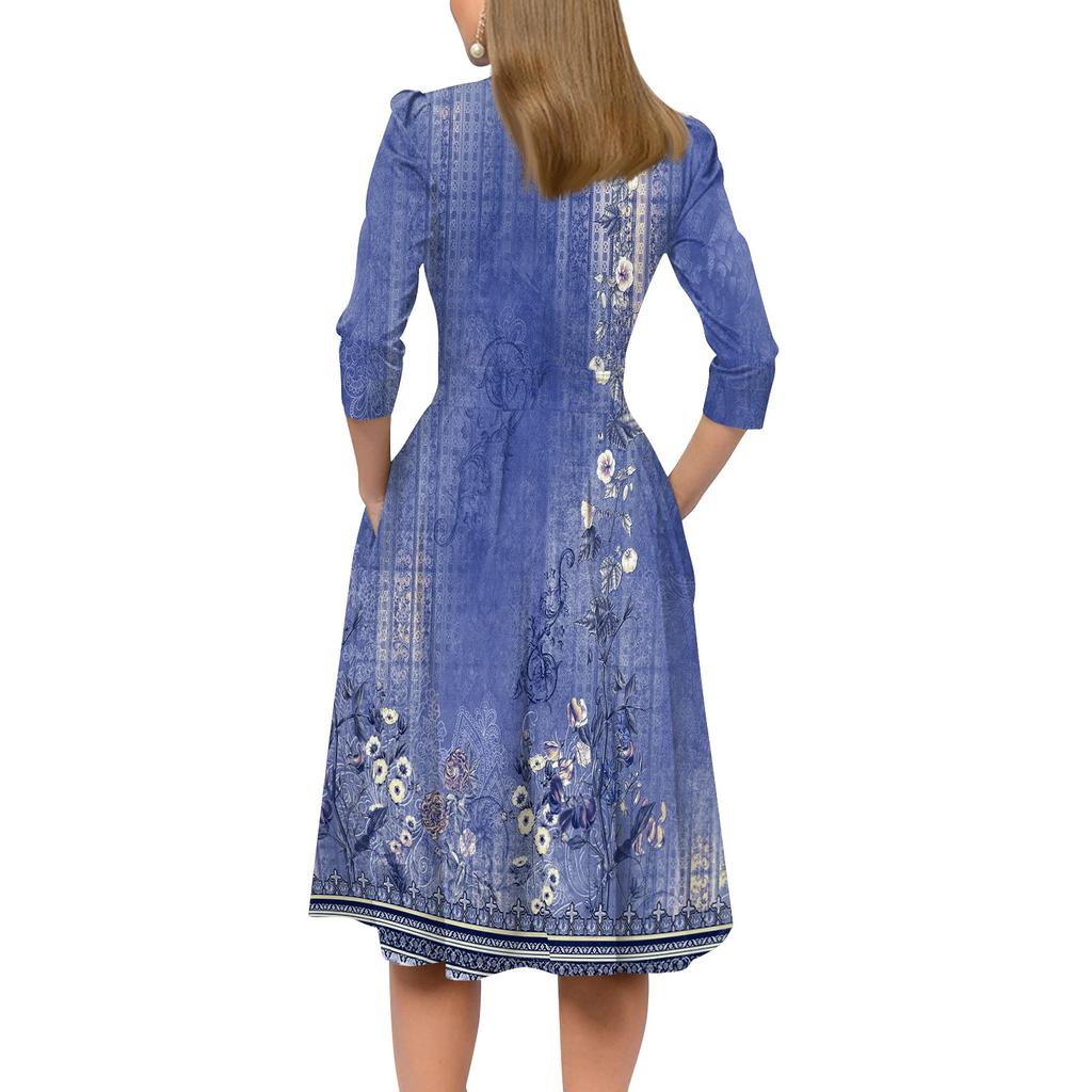 Женское повседневное и модное платье с карманом на рукаве 3/4 и молнией сзади