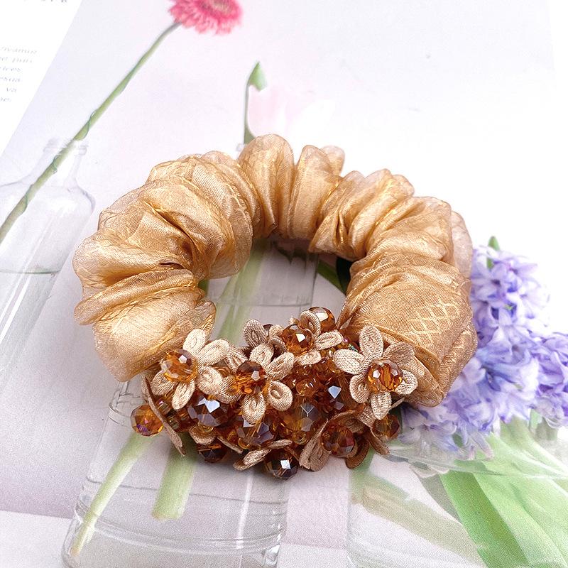 Элегантные хрустальные цветочные тканевые резинки для волос для женщин и девочек, эластичные резинки для волос, аксессуары, завязки для волос, веревочные головные уборы, головной убор