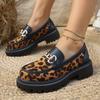 Fashion Leopard Print Women's Shoes 2025 Spring New Platform Anti Slip Metal Decorative Loafers Retro Comfortable Outdoor Casual Shoes
