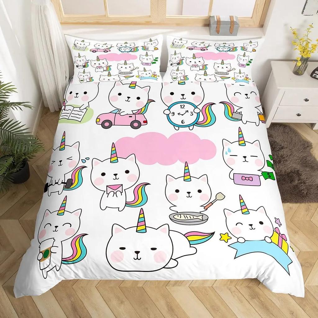 Rainbow Unicorn Duvet Cover Cute Dreamy Horse Comforter Cover Cartoon Little Unicorn Bedding Set Twin For Girl Teen Kawaii Gifts