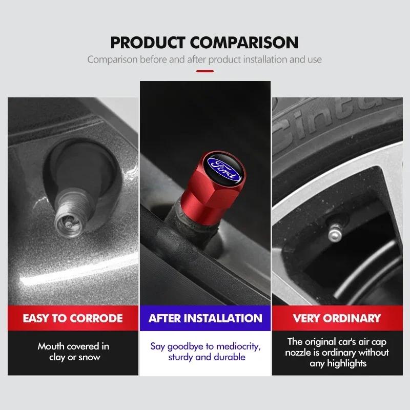 New 2026 Car Sticker For Ford 4pcs Car Tire Valve Caps Wheel Air Stem Cap Cover Accessories For Ford Escape Ecosport Fusion Expl