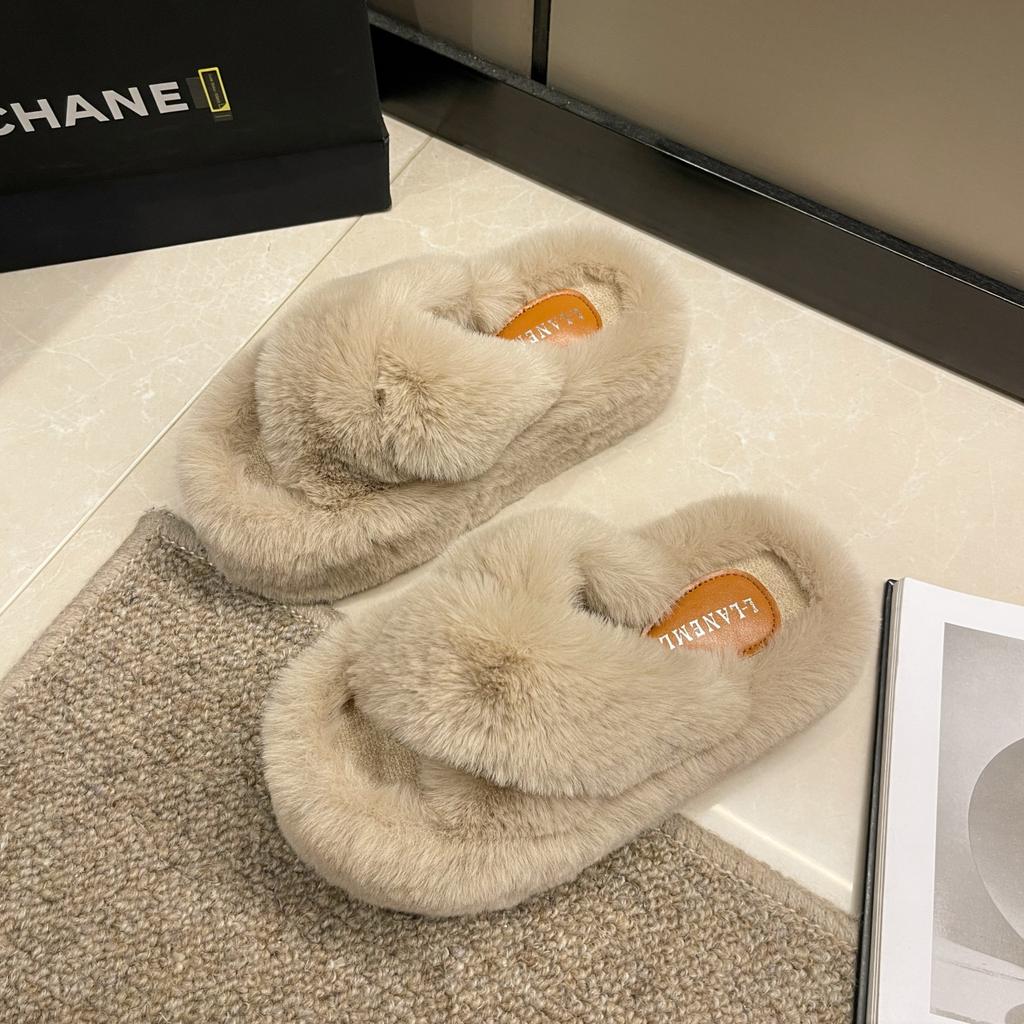 Winter Women Home Indoor Casual Fuzzy Slippers Female Flip Flops Fluffy Shoes Cross Slides Ladies Soft Plush Slippers Size 35-41