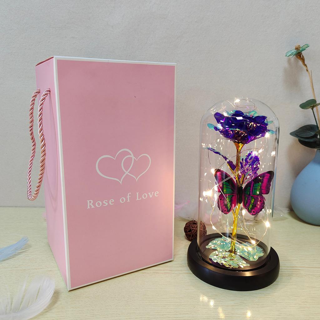 Artificial Rose Flowers Glass Rose LED Light Galaxy Rose Gift For Valentine's Day
