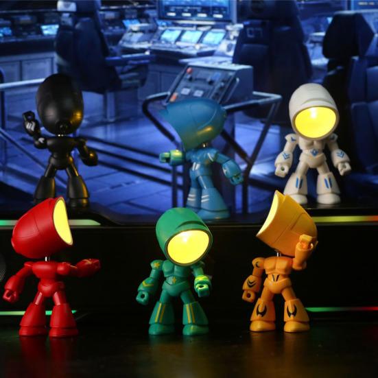 Подвижный робот-ночник, светодиодная настольная лампа с гибким плечом, беспроводной портативный декор для офиса, спальни